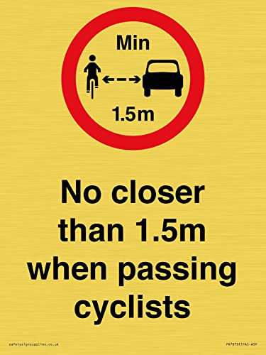 Schild "No closer than 1,5 m when passing cyclists", 150 x 200 mm, A5P von Viking Signs