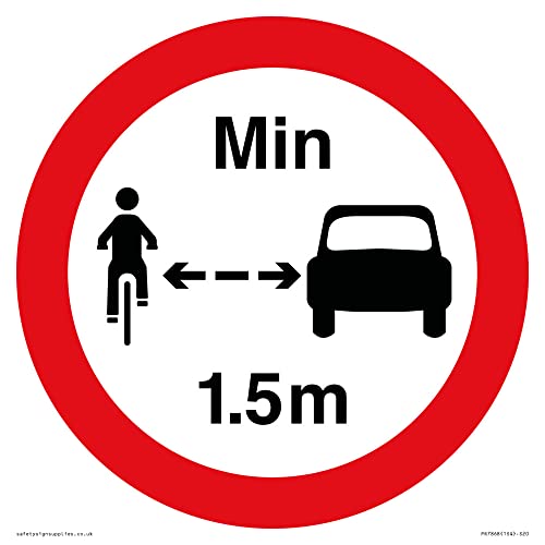 Schild "No closer than 1,5 m when passing cyclists", 200 x 200 mm, S20 von Viking Signs