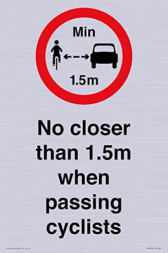 Schild mit Aufschrift "No closer than 1.5m when passing cyclists", 200 x 300 mm, A4P von Viking Signs