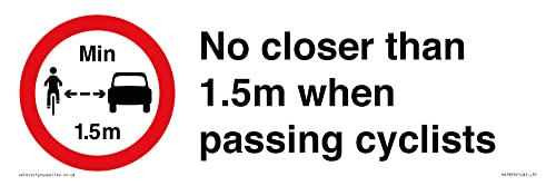 Schild "No closer than 1.5m when passing cyclists", 300 x 100 mm, L31 von Viking Signs