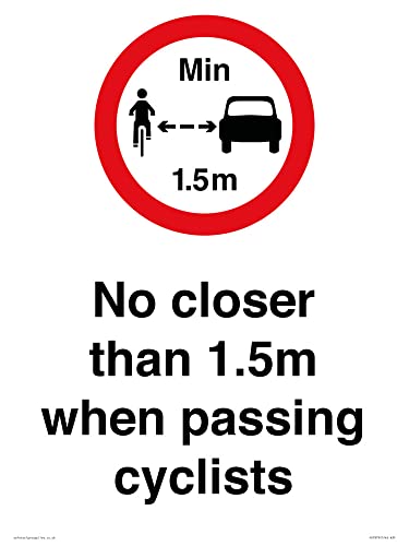 Schild mit Aufschrift "No closer than 1.5m when passing cyclists", 300 x 400 mm, A3P von Viking Signs