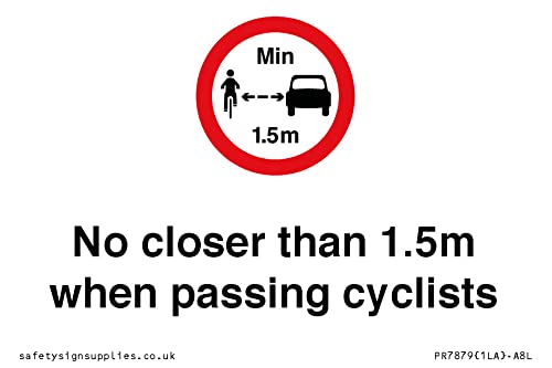 Schild "No closer than 1,5 m when passing cyclists", 75 x 50 mm, A8L Schild "No closer than 1,5 m when passing cyclists", 75 x 50 mm, A8L von Viking Signs