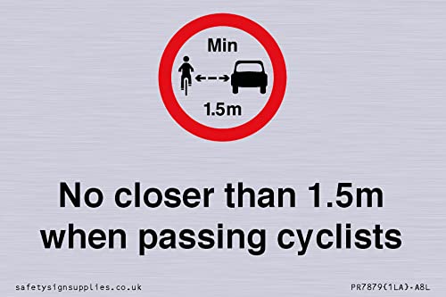 Schild "No closer than 1,5 m when passing cyclists", 75 x 50 mm, A8L Schild "No closer than 1,5 m when passing cyclists", 75 x 50 mm, A8L von Viking Signs