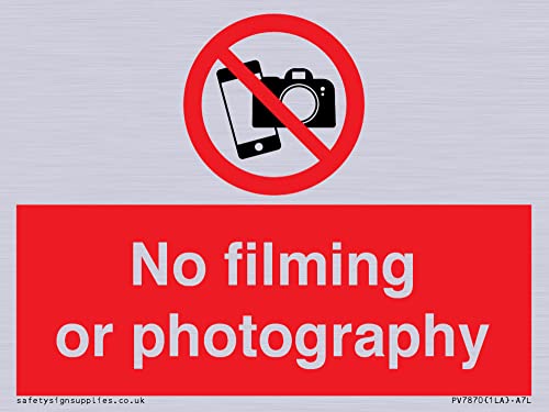 Schild "No filming or photograph", 100 x 75 mm, A7L von Viking Signs