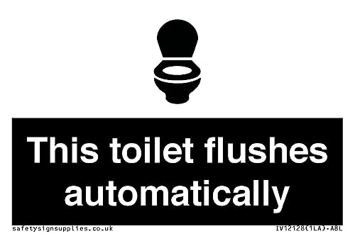 Schild "This toilet flushes automatical", 75 x 50 mm, A8L von Viking Signs