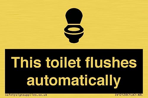Schild "This toilet flushes automatical", 75 x 50 mm, A8L von Viking Signs