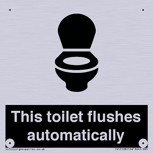 Schild "This toilet flushes automatical", 85 x 85 mm, S85 Schild "This toilet flushes automatical", 85 x 85 mm, S85 von Viking Signs