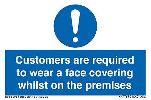 Schild mit Aufschrift "Customers are required to wear a face covering while on the premises", 75 x 50 mm, A8L von Viking Signs
