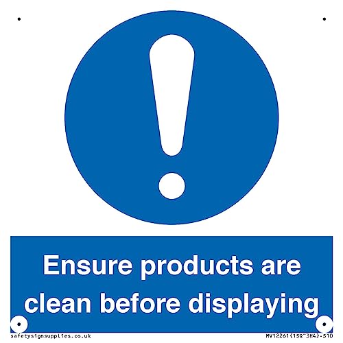 Schild mit Aufschrift "Ensure Products Are Clean Before Displaying", 100 x 100 mm, S10 von Viking Signs