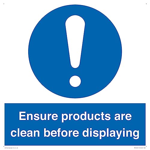 Schild mit Aufschrift "Ensure Products Are Clean Before Displaying", 400 x 400 mm, S40 von Viking Signs