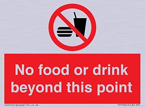 Schild mit Aufschrift"No food or drink beyond this point", 100 x 75 mm, A7L Schild mit Aufschrift"No food or drink beyond this point", 100 x 75 mm, A7L von Viking Signs