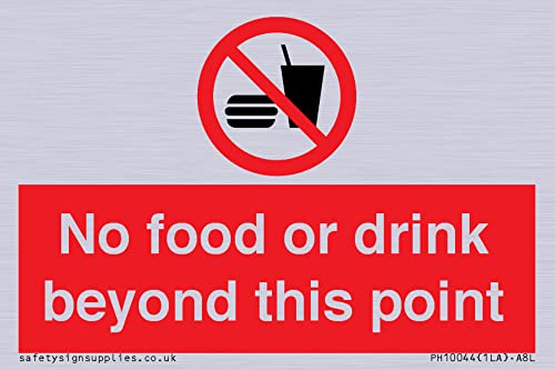 Schild mit Aufschrift"No food or drink beyond this point", 75 x 50 mm, A8L von Viking Signs