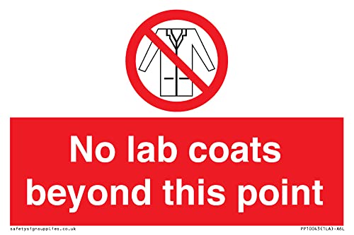 Schild mit Aufschrift"No lab coats beyond this point", 150 x 100 mm, A6L von Viking Signs