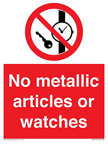 Schild mit Aufschrift"No metallic items or watches", 150 x 200 mm, A5P von Viking Signs