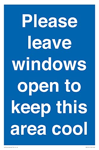 Schild mit Aufschrift "Please leave windows open to keep this area cool", 200 x 300 mm, A4P Schild mit Aufschrift "Please leave windows open to keep this area cool", 200 x 300 mm, A4P von Viking Signs
