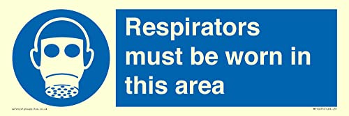 Schild mit Aufschrift"Respirators must be worn in this are", 300 x 100 mm, L31 von Viking Signs