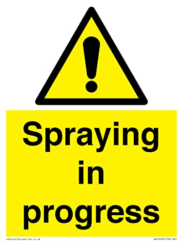 Schild mit Aufschrift "Spraying in progress", 150 x 200 mm, A5P von Viking Signs