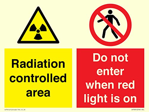 Strahlungsgesteuerter Bereich "Do not enter when red light is on", 200 x 150 mm, A5L von Viking Signs