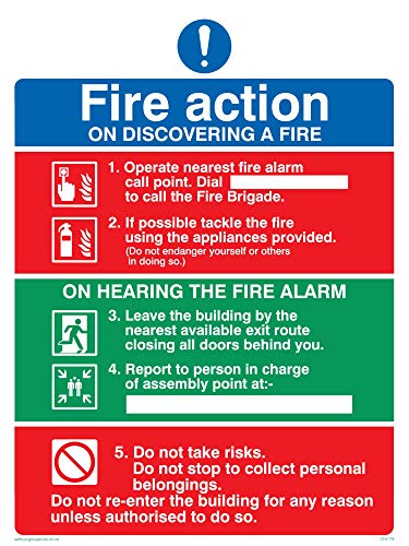 Viking Signs CF5179-A5P-V, Schild mit Aufdruck „Fire Action Notice On Discovering A Fire“, Vinyl/Aufkleber, 150 mm H x 200 mm B Viking Signs CF5179-A5P-V, Schild mit Aufdruck „Fire Action Notice On Discovering A Fire“, Vinyl/Aufkleber, 150 mm H x 200 mm B von Viking Signs