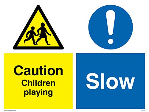 Viking Signs CV5585-A3L-V Schild "Caution Children Playing, Slow", Vinyl/Aufkleber, 400 mm H x 300 mm B von Viking Signs