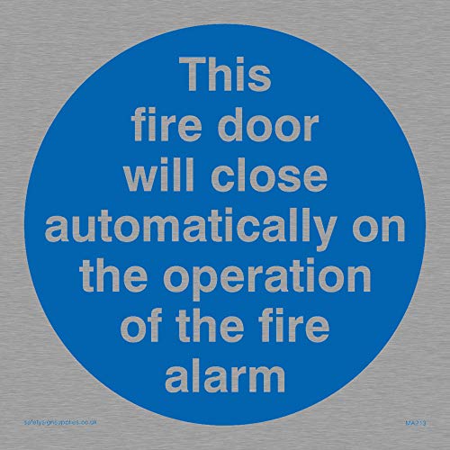 Viking Schilder ma213-s10-ms "Diese Fire Tür schließt automatisch auf die Bedienung des Fire Alarm" Sign, marine Grade Edelstahl, 100 mm x 100 mm von Viking Signs