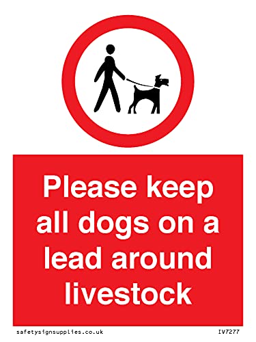 Viking Signs Schild „In der Nähe von Vieh bitte alle Hunde an der Leine führen“ (Please keep all dogs on a lead around livestock), 0,2 x 100 x 75 mm, IV7277-A7P-V von Viking Signs