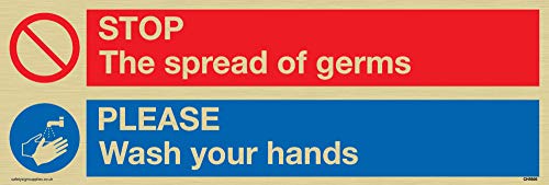 Vinyl-Aufkleber „Stop Germs Please Wash Your Hands“, goldfarben von Viking Signs