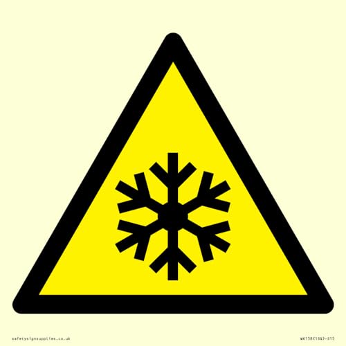 W010 Warnschild mit Aufschrift "Warning: Low temperature/freezing conditions", 150 x 150 mm, S15 W010 Warnschild mit Aufschrift "Warning: Low temperature/freezing conditions", 150 x 150 mm, S15 von Viking Signs