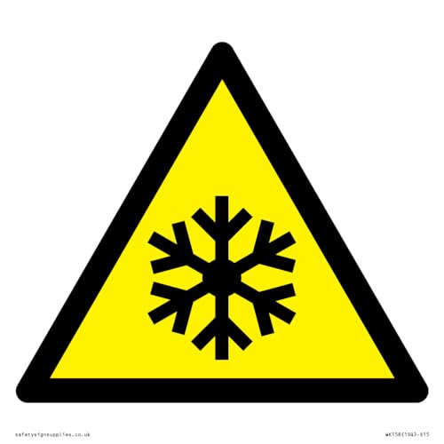 W010 Warnschild mit Aufschrift "Warning: Low temperature/freezing conditions", 150 x 150 mm, S15 von Viking Signs