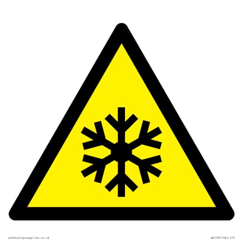 W010 Warnschild mit Aufschrift "Warning: Low temperature/freezing conditions", 150 x 150 mm, S15 von Viking Signs