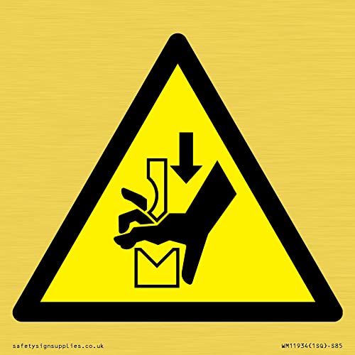 W030 Warnung: Hand Crushing between press brake tool Sign – 85 x 85 mm – S85 von Viking Signs