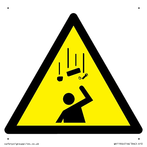 W035 Warnschild "Warning: Falling objects s", 100 x 100 mm, S10 von Viking Signs
