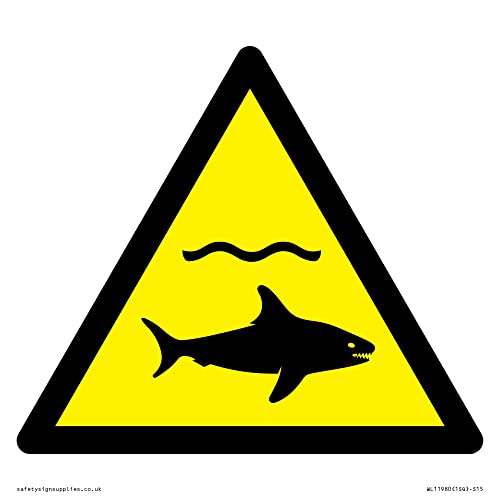 W054 Warnung: Sharks Schild – 150 x 150 mm – S15 von Viking Signs