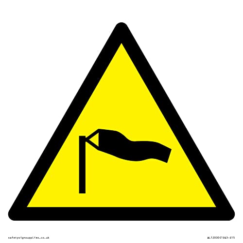 W064 Warnschild "Warning: Strong Winds", 150 x 150 mm, S15 von Viking Signs