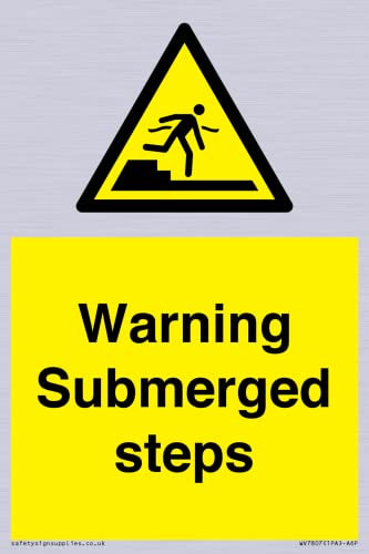 Warnschild "Warning Submerged Steps", 100 x 150 mm, A6P von Viking Signs