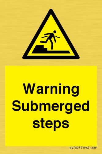 Warnschild "Warning Submerged Steps", 50 x 75 mm, A8P Warnschild "Warning Submerged Steps", 50 x 75 mm, A8P von Viking Signs