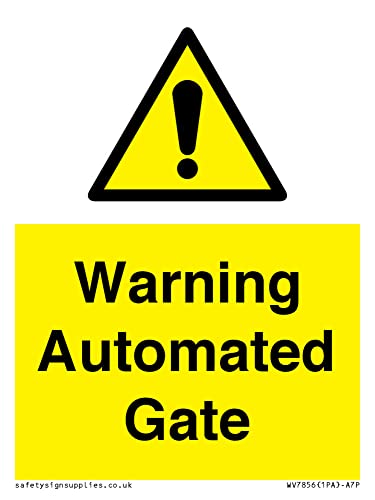 Warnschild für automatisches Tor, 75 x 100 mm, A7P von Viking Signs