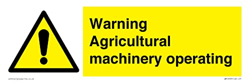 Warnschild mit Aufschrift "Warning Agricultural Machines operating – 300 x 100 mm – L31 Warnschild mit Aufschrift "Warning Agricultural Machines operating – 300 x 100 mm – L31 von Viking Signs