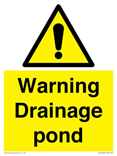 Warnschild mit Aufschrift "Warning Drainage Teich", 150 x 200 mm, A5P von Viking Signs