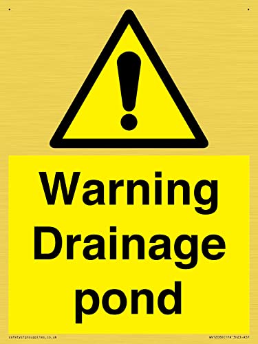 Warnschild mit Aufschrift "Warning Drainage Teich", 150 x 200 mm, A5P von Viking Signs