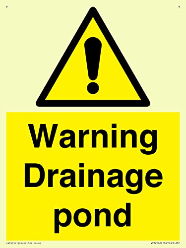 Warnschild mit Aufschrift "Warning Drainage Teich", 150 x 200 mm, A5P von Viking Signs