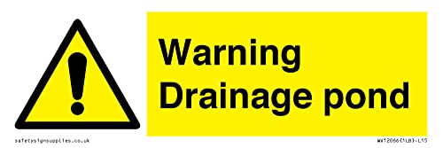 Warnschild mit Aufschrift "Warning Drainage Teich", 150 x 50 mm, L15 von Viking Signs