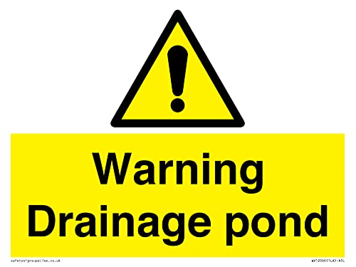 Warnschild mit Aufschrift "Warning Drainage Teich", 200 x 150 mm, A5L von Viking Signs