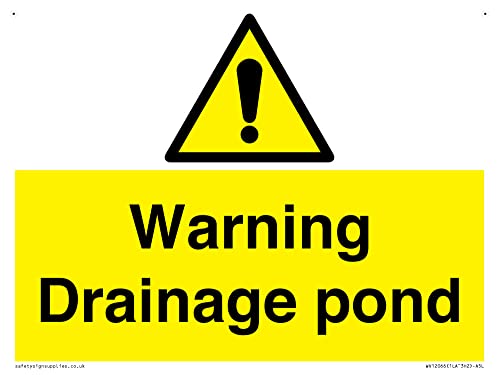 Warnschild mit Aufschrift "Warning Drainage Teich", 200 x 150 mm, A5L von Viking Signs