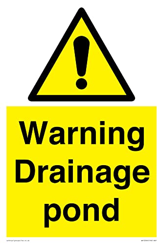 Warnschild mit Aufschrift "Warning Drainage Teich", 200 x 300 mm, A4P von Viking Signs