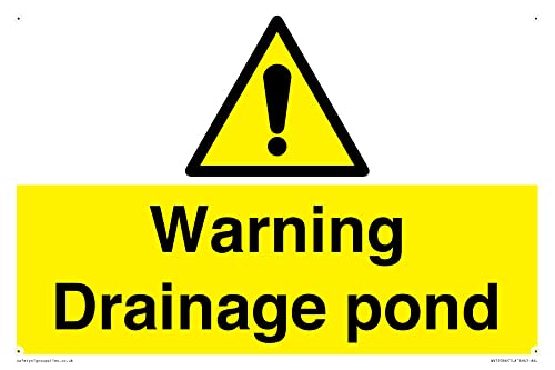 Warnschild mit Aufschrift "Warning Drainage Teich", 300 x 200 mm, A4L von Viking Signs