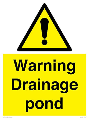 Warnschild mit Aufschrift "Warning Drainage Teich", 300 x 400 mm, A3P von Viking Signs