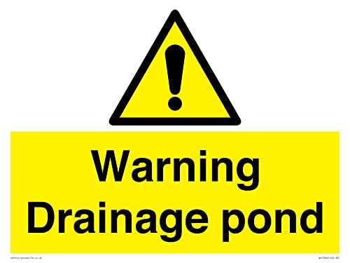 Warnschild mit Aufschrift "Warning Drainage Teich", 400 x 300 mm, A3L von Viking Signs