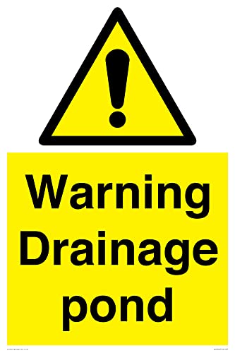 Warnschild mit Aufschrift "Warning Drainage Teich", 400 x 600 mm, A2P von Viking Signs
