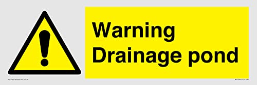 Warnschild mit Aufschrift "Warning Drainage Teich", 450 x 150 mm, L41 von Viking Signs